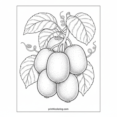Detailed Kiwi Vine Portrait - free printable coloring page