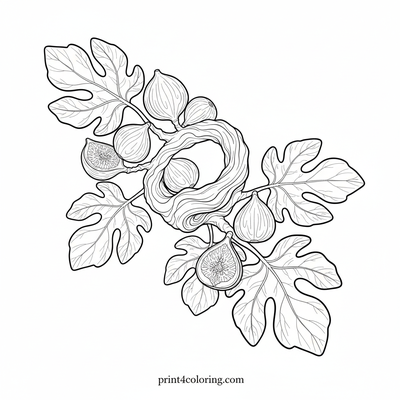 Detailed Fig Branch Exploration - free printable coloring page