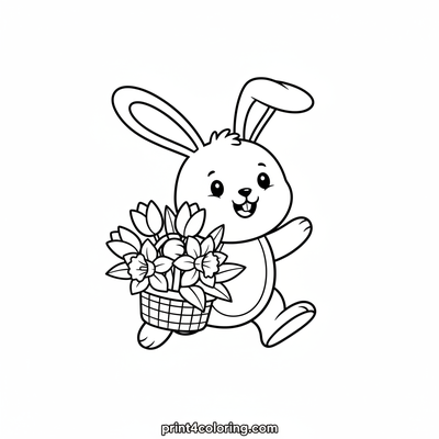 Bouncy Bunny's Spring Flower Harvest - free printable coloring page
