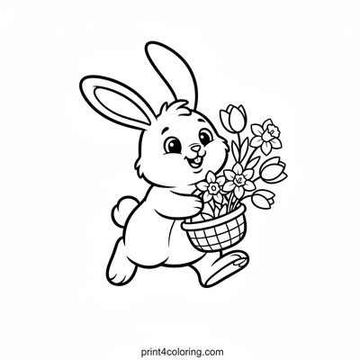 Bouncy Bunny's Spring Flower Basket - free printable coloring page