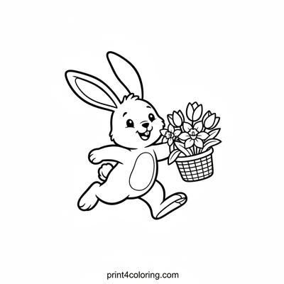 Bouncy Bunny's Spring Flower Basket - free printable coloring page