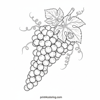 Bountiful Grapevine Cluster: A Ladybug's Perch - free printable coloring page