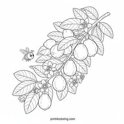 Sweet Guava Harvest: A Bee's Delight - free printable coloring page