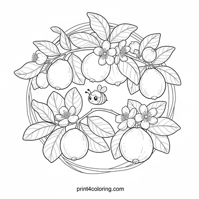 Bountiful Guava Branch: A Bee's Sweet Visit - free printable coloring page