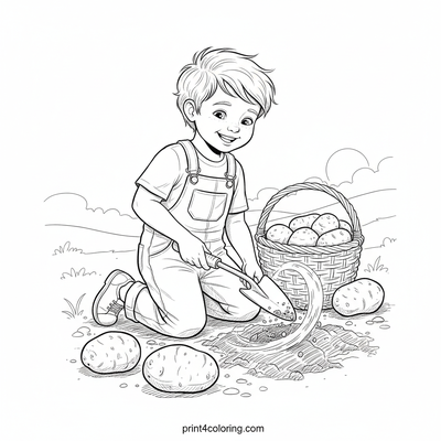 Little Harvester's Potato Treasure - free printable coloring page