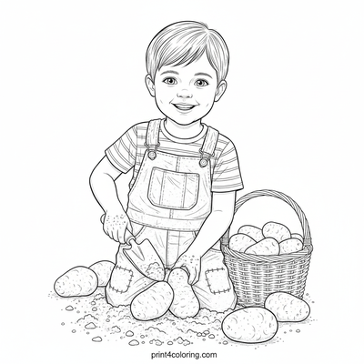 Harvesting Happiness: Little Farmer's Potato Discovery - free printable coloring page