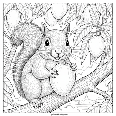 The Squirrel's Mango Treasure Hunt - free printable coloring page
