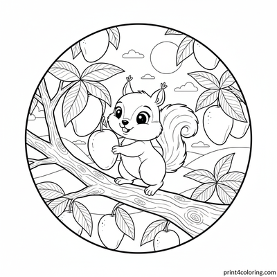 Sunny Mango Harvest Squirrel - free printable coloring page