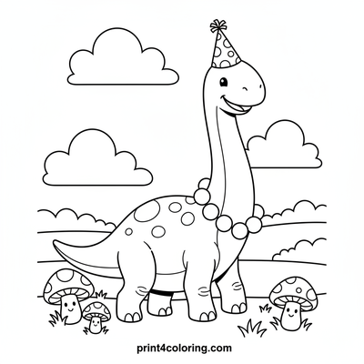 Brachiosaurus's Joyful Hat Parade - free printable coloring page