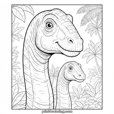 Majestic Brachiosaurus Family Stroll - free printable coloring page