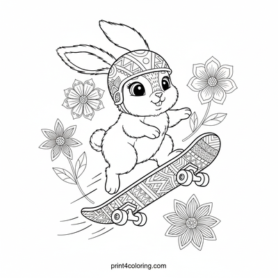 Brave Bunny's Skateboard Adventure - free printable coloring page