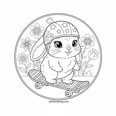 Brave Bunny's Skateboard Adventure - free printable coloring page
