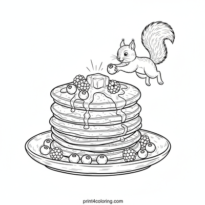 Forest Feast: Pancake Paradise with a Curious Squirrel - free printable coloring page