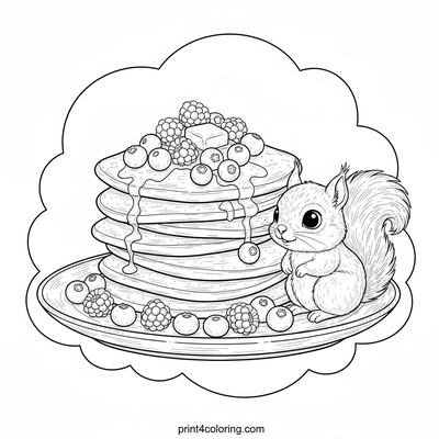 Pancake Perfection with a Curious Squirrel - free printable coloring page