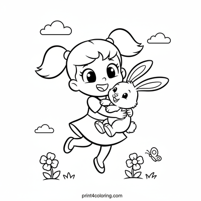 Bubbles' Joyful Bunny Hug - free printable coloring page