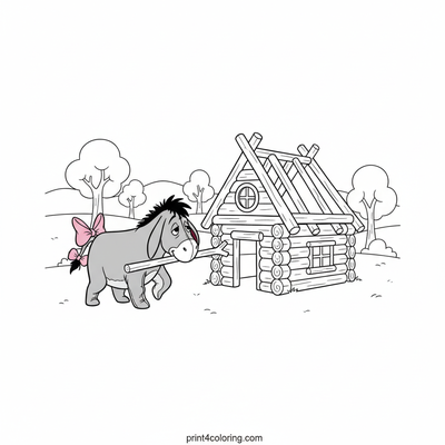 Eeyore's Cozy Stick Home - free printable coloring page
