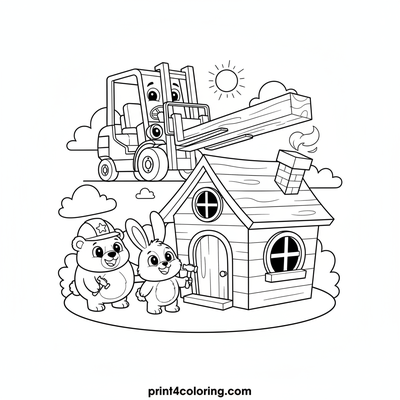 Teamwork Troubleshooters: Forklift & Friends Build a Playhouse - free printable coloring page