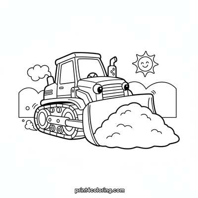 Mighty Bulldozer's Dirt Mountain - free printable coloring page
