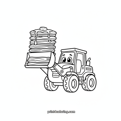 Bulldozer's Giggle-Filled Pancake Stack Breakfast Adventure - free printable coloring page