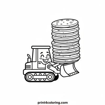 Silly Bulldozer's Pancake Stack Challenge - free printable coloring page
