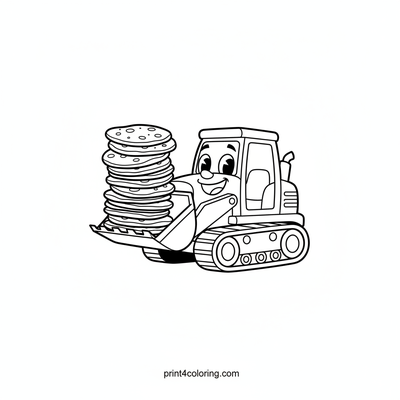 Silly Bulldozer's Breakfast Stack - free printable coloring page