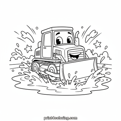 Happy Bulldozer's Mud Puddle Play - free printable coloring page