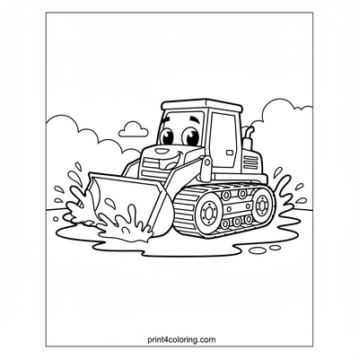 Happy Bulldozer's Mud Puddle Play - free printable coloring page