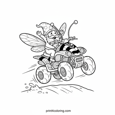 Gnome's Bumblebee Quad Adventure - free printable coloring page