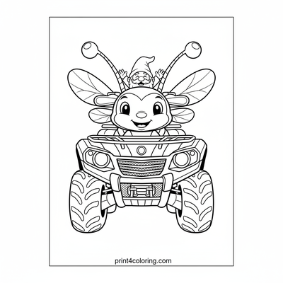 The Gnome's Buzzing Quad Bike Race - free printable coloring page