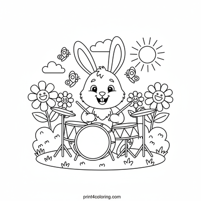 Bunny's Backyard Drum Concert - free printable coloring page