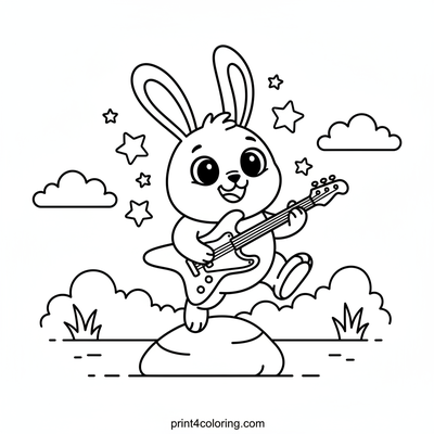 Rockin' Bunny's Air Guitar Jump - free printable coloring page