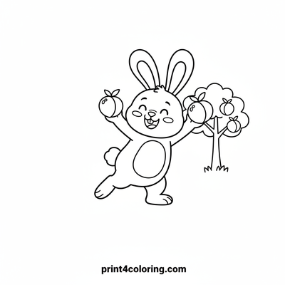 Bunny's Sweet Peach Harvest - free printable coloring page