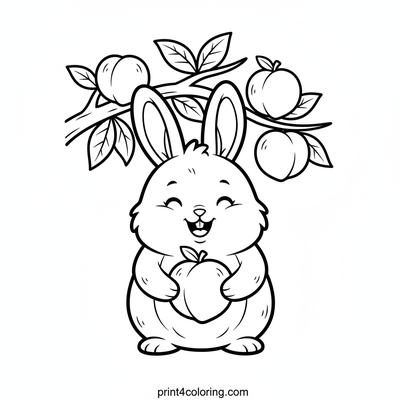 Bunny's Sweet Peach Pick - free printable coloring page