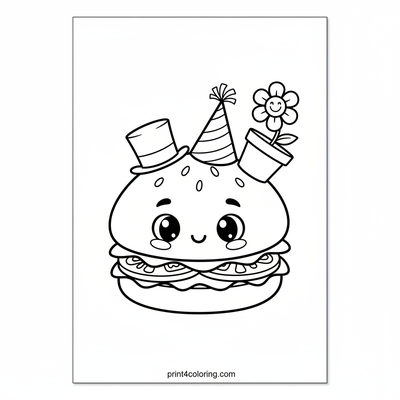 Burger's Wobbly Hat Parade - free printable coloring page
