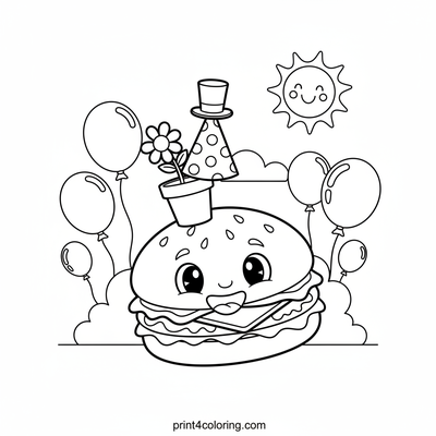 Burger's Wobbly Hat Parade - free printable coloring page