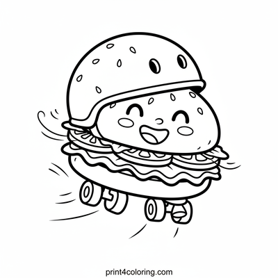 Zooming Burger's Skate Adventure - free printable coloring page