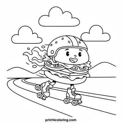 Zooming Burger's Skate Adventure - free printable coloring page