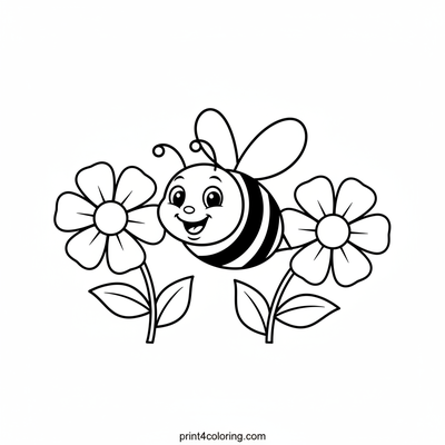 The Happy Bee's Flower Dance - free printable coloring page