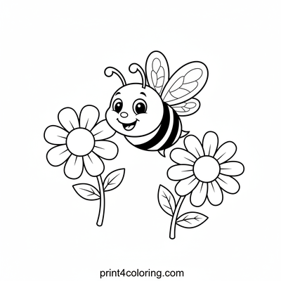 The Busy Bee's Flower Dance - free printable coloring page