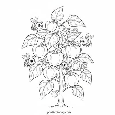Sweet Pepper Pollinators: A Busy Bee Garden - free printable coloring page