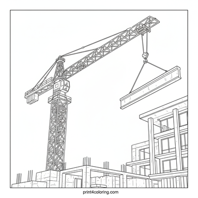 Mighty Crane Builds a Library - free printable coloring page