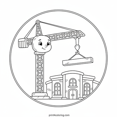 Mighty Crane Builds a Cozy Library - free printable coloring page