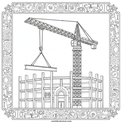 Giant Crane's Library Liftoff - free printable coloring page