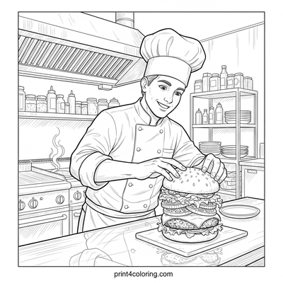 Diner Chef's Burger Masterpiece - free printable coloring page