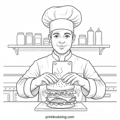 The Perfect Diner Burger Assembly - free printable coloring page