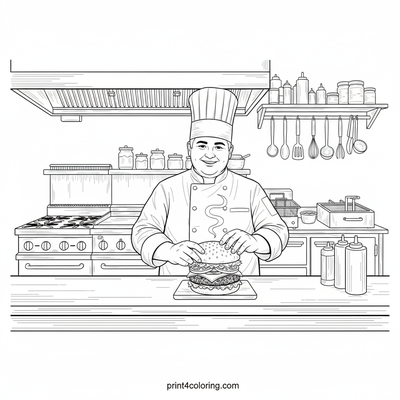Diner Delight: The Busy Burger Artist - free printable coloring page
