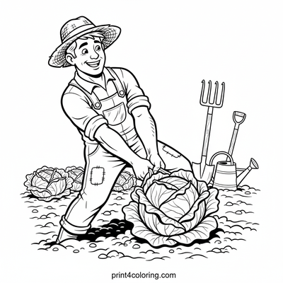 The Mighty Cabbage Harvest - free printable coloring page