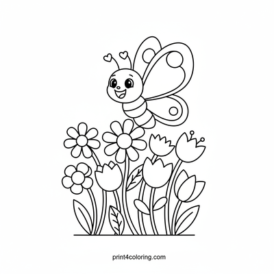 Happy Butterfly's Garden Visit - free printable coloring page