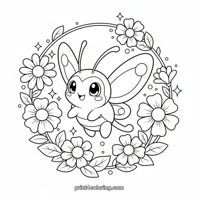 Butterfree's Sparkly Garden Adventure - free printable coloring page