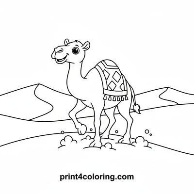 Happy Camel's Desert Dash - free printable coloring page